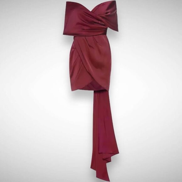 Katie May Miss Jenn Draped Strapless Statement Mini‎ Dress Size Small Bordeaux - Picture 12 of 12